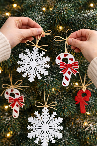 Home Luna Set of 10 4 mm Christmas Tree Ornaments – Snowflake and Red Bow Tie...