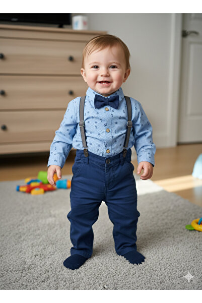 Harry&Millie طقم قميص وبنطلون وربطة عنق وحمالة للأطفال الذكور هدية للأطفال (ي...