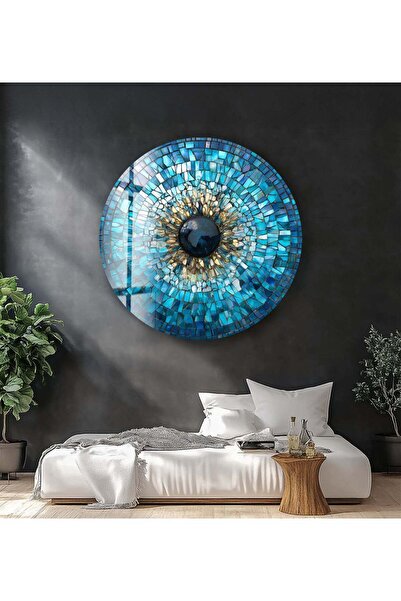 myphotostation Mavi Mozaik Desen Nazar Boncuğu Yuvarlak Kırılmaz Cam Duvar Ta...