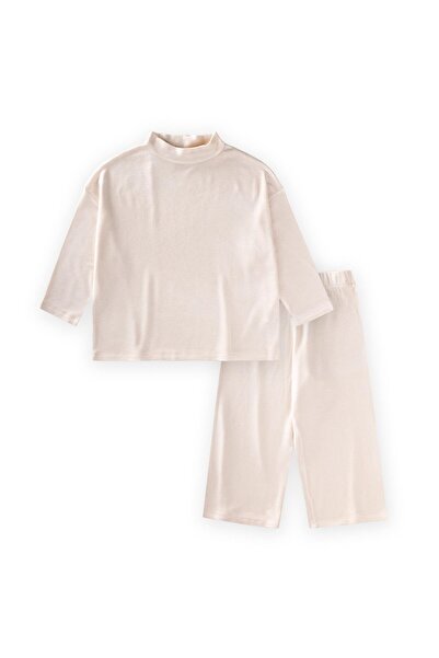 Cigit Soft Draped Oversized Bamboo Set 3-10 Years Old Ecru