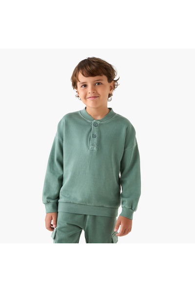 Juniors Solid Henley Neck Sweatshirt with Long Sleeves