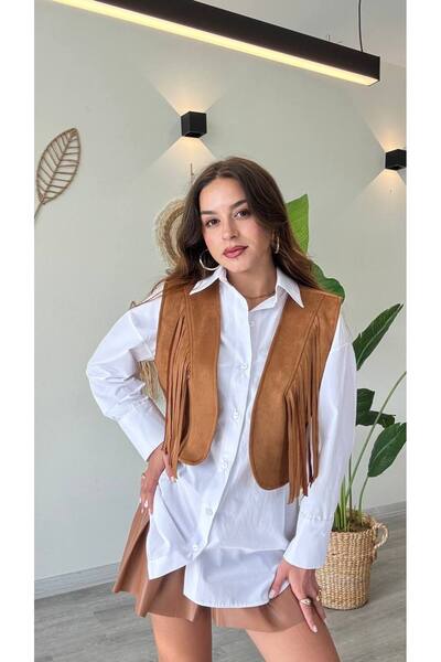 tellevolle Suede Tassel Crop Vest Loose Fit