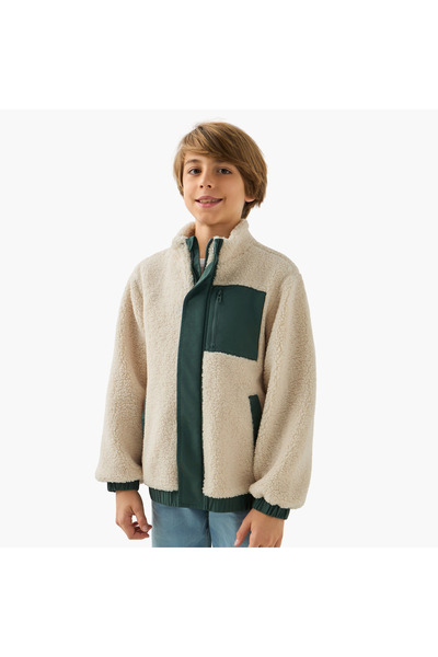 Juniors Plush Zip Through Jacket with Long Sleeves