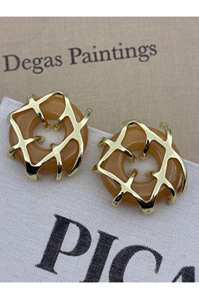 Hedef Bijuteri أقراط من الراتنج على شكل عظم ماكارون مستديرة بلون الكراميل مع ...