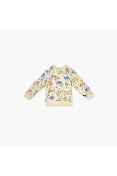 Juniors Dinosaur Print Sweatshirt with Long Sleeves