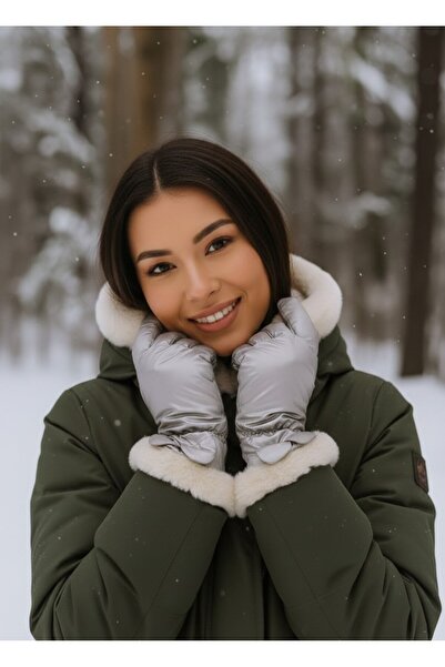 Mollycrush Kadın Yağmurluk Kumaşlı Gri | Kışlık Eldiven İçi Kürklü