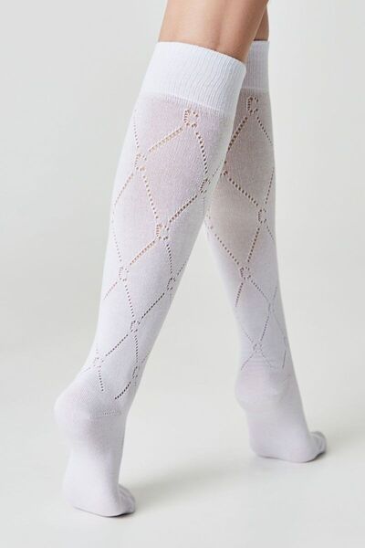 Conte Elegant Women's cotton socks, with diamond pattern, Conte Classic 007 - White, 36-39 (23-25)