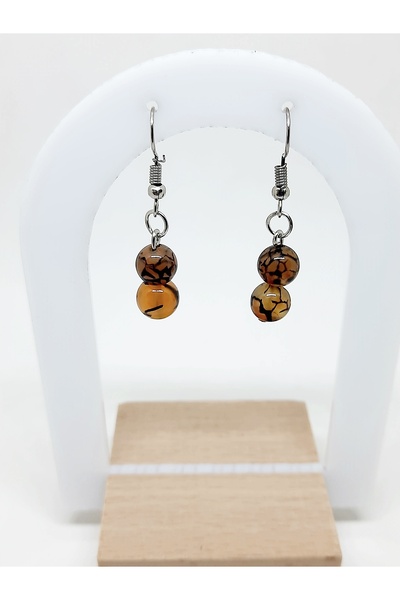 Kusakli أقراط متدلية من حجر العقيق العنكبوتي البني الطبيعي