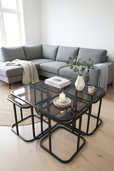 DEKOPRATİK Soho Orta Sehpa - Füme Temperli Kırılmaz Camlı