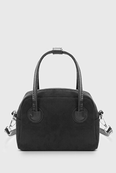 Housebags Black Suede Mini Hand and Shoulder Bag - Zippered, Adjustable Strap