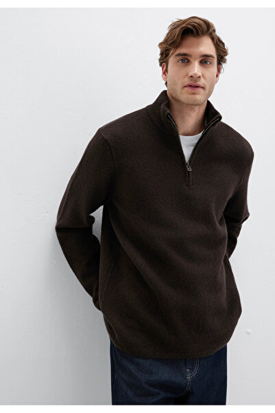 Mavi Half Zip Mock Neck Wool Blend Brown Sweater Regular Fit / Regular Cut 0710380-89103