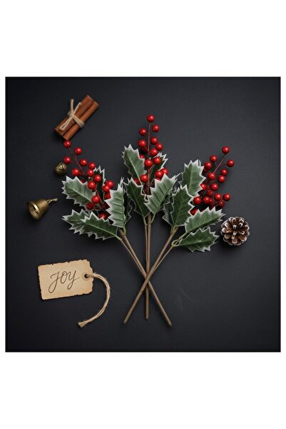 Adalinhome Ramură de flori Kokina de Anul Nou – Decor de Crăciun artificial cu fructe roșii 45 cm (3 bucăți)