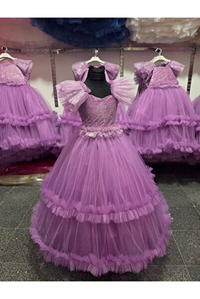 tuha kids design Prenseslere özel tül detaylı fırfırlı gelinlik kız cocuk abiye kız cocuk elbise