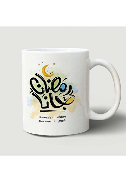 Story of candle مج من السيراميك بطبعة تصميم "رمضان جانا" بلون أبيض
