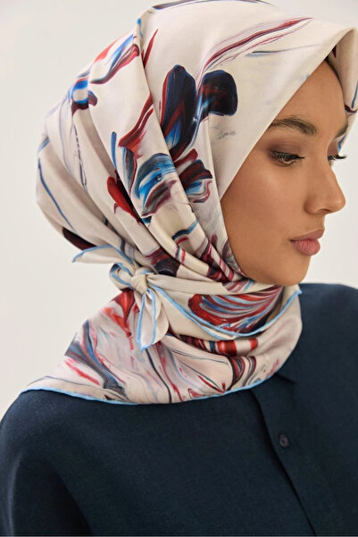 Maisa وشاح حرير التوت بيجو 90*90 سم - أزرق