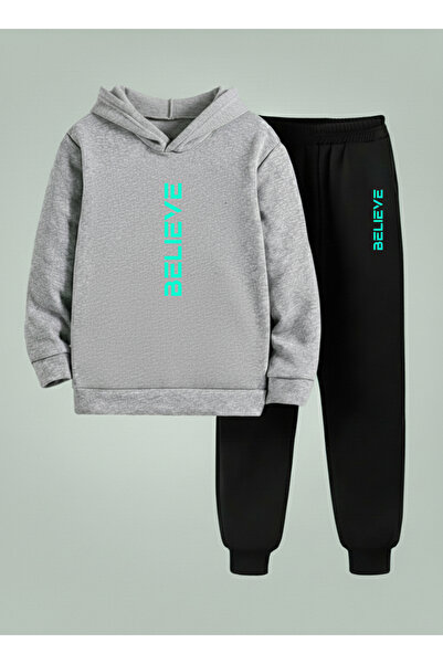 LORVEX Swea tricou - Set trening pentru copii (cu glugă) BELIEVE imprimat cu ...