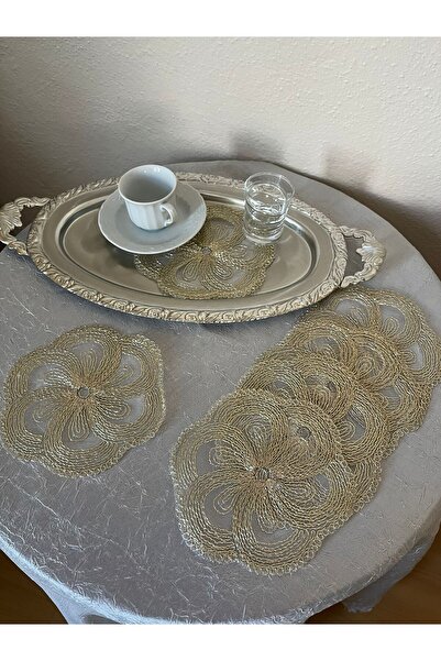 BRL ÇEYİZ HOME 6 Lı Kahve Yanı Şık Sunum Güpürlü Tül Peçeteler