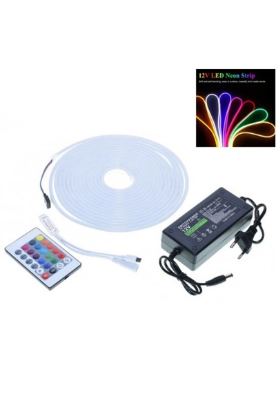 TrendyLux Kit Banda 5m, Led RGB Neon, 12V, Flexibil, cu Alimentator si Contro...