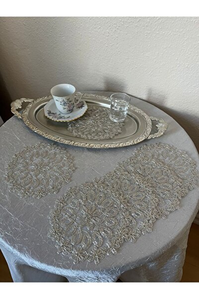 BRL ÇEYİZ HOME 6 Lı Kahve Yanı Şık Sunum Güpürlü Tül Peçeteler