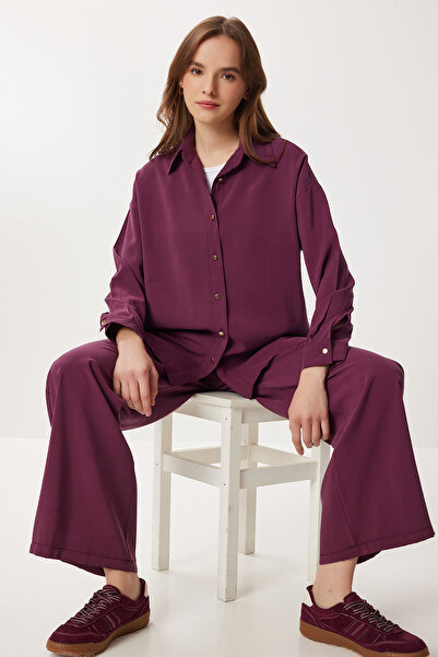 Lovelyİstanbul Oversized Modal Shirt Pants Set Lby0030 Mürdüm