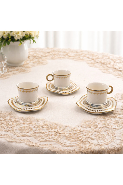 Karma Home Prestige Series Gold Detailed Stylish Design 6-Piece Porcelain Turkish Coffee Cup Set
