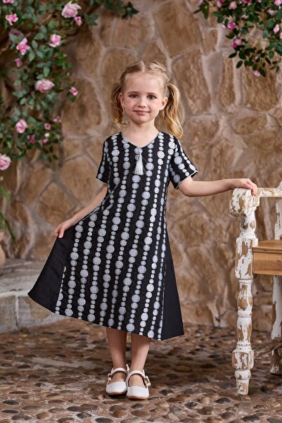 Alesaei-mondo tondo جلابية بناتي سوداء بتطريز فضي 7014