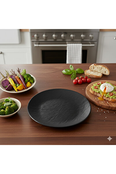 Külsan Teda Melamine Flat Dinnerware Set, 26cm, 4 Pieces, Black