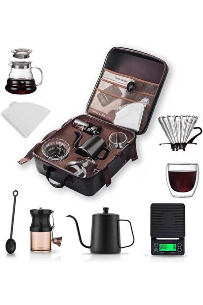 Generic مجموعة ماكينة قهوة V60 مكونة من 10 قطع، تتضمن مطحنة، وكوب تقديم، وكوب...