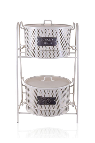 The Mia Katlı (İçi 2 Hazneli) Sebze ve Meyve Standı -Krem