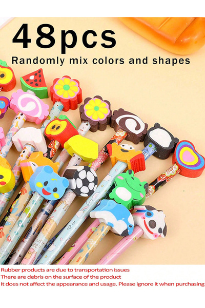 Choice1 مجموعة عشوائية من 48 قلم رصاص HB برسومات كرتونية مع ممحاة لطيفة، مثال...