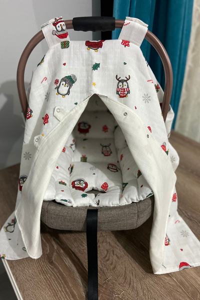 Ponchik 100% Cotton Double-Sided Two-Layer Muslin Stroller Cover and Cushion