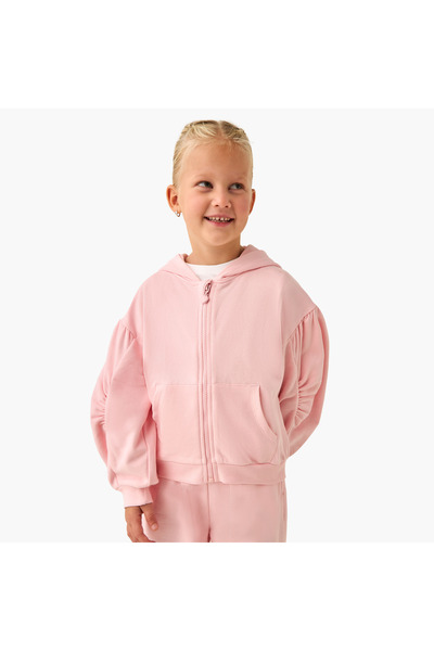 Juniors هودي سادة بسحاب وأكمام طويلة