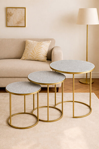 Rona Home Set de 3 huse rotunde din dantelă pentru masă de cafea |   35-40-50 cm |   Design elegant anti-alunecare