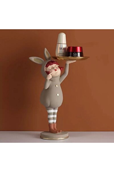 Vi Markets تمثال زخرفي مرح مع صينية ذهبية لحفظ مستحضرات التجميل أو الإكسسوارات