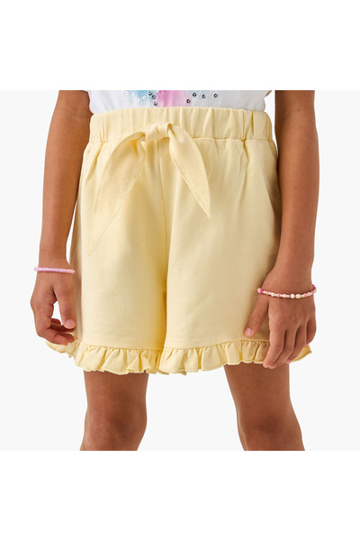 Juniors Solid Shorts with Elasticated Waistband and Frill Detail