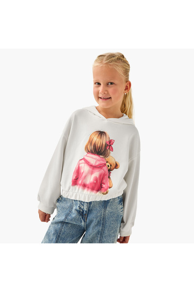 Juniors Graphic Print Sweatshirt with Long Sleeves