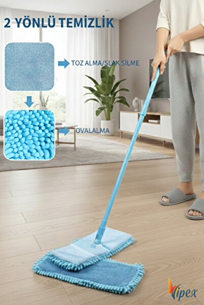 VİPEX 40 Cm Islak-Kuru Mikrofiber ÇİFT YÖNLÜ Yedek Mop ve Aparatı