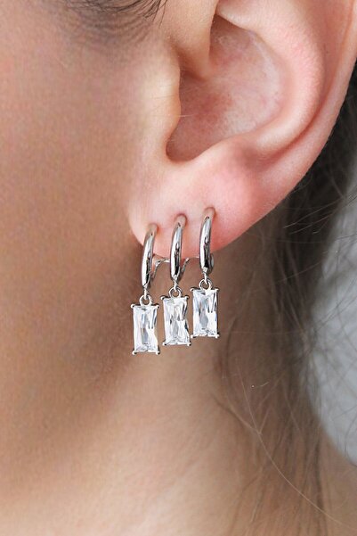 Nenya Vip Steel Baguette Stone Triple Look Earrings