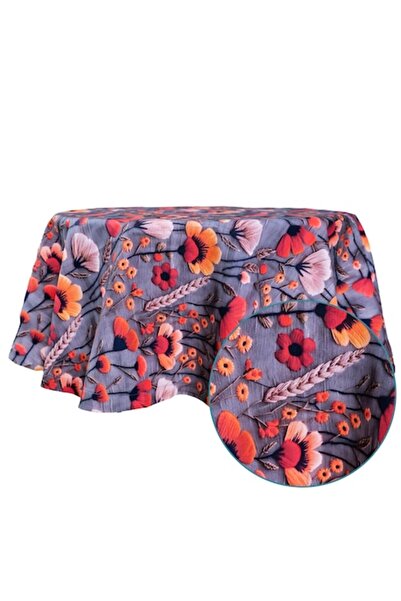 Bosfor Decor Față de masă rotundă, model floral gri, bumbac teflonizat, 120 cm -