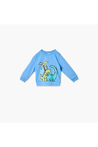 Juniors Dinosaur Print Sweatshirt with Button Closure and Long Sleeves
