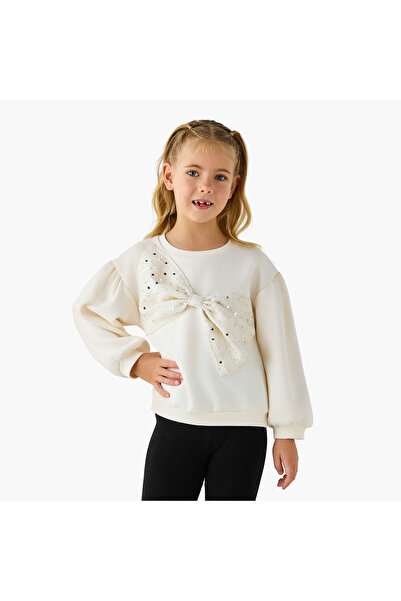 Juniors Bow Accent Sweatshirt with Long Sleeves