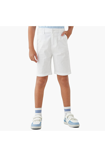 Juniors Solid Shorts with Button Closure and Pockets