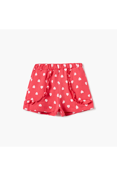Juniors Heart Print Shorts with Ruffle Detail and Elasticated Waistband