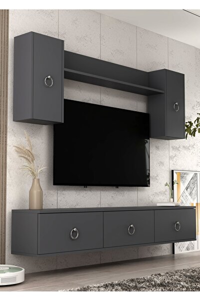 cantek dizayn 1348TV180-1CT DUVARA MONTAJ TV SEHPASI,TV ÜNİTESİ ANTRASİT-GÜMÜŞ
