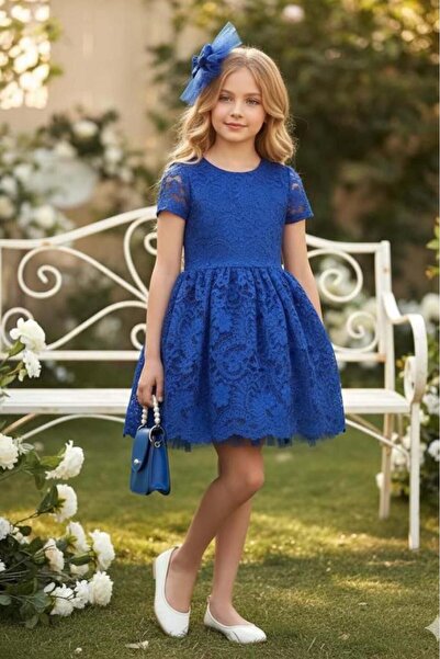 Riccotarz Βραδινό φόρεμα για κορίτσια με δαντέλα με επένδυση σε ασημί μπλε χρώμα