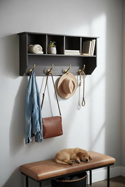 MAZPRO Wooden wall-mounted coffee shelf with hooks