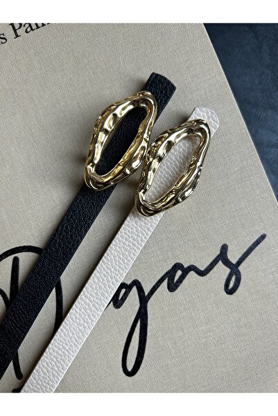 LİA KEMER 2-Pack Judge Patterned Women's Gold Buckle Belt Jacket Belt Dress Belt Trouser Belt