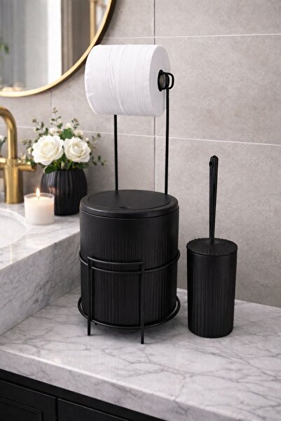 decorev طقم حمام عصري – سلة مهملات مع غطاء، حامل مناديل تواليت، وفرشاة مرحاض ...