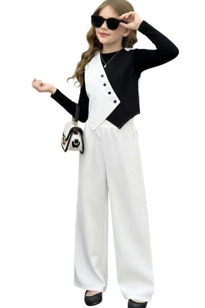 Riccotarz Girl's Double Color Badili Vest Palazzo Pants White Bottom Top Suit