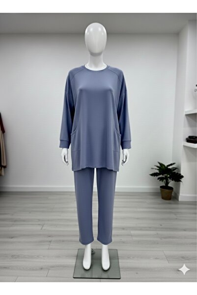 fariza tekstil Modest Clothing Double Set with Pocket Details (Tunic 80cm Pan...